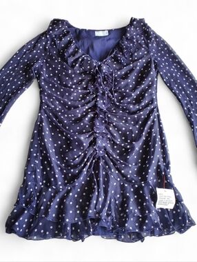 ASOS Navy Polka Dot Ruffle Front Dress Size 14